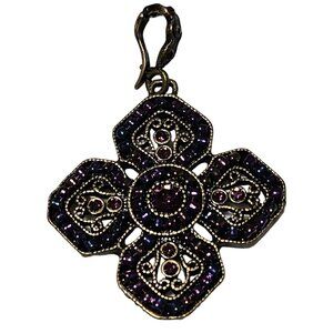 Vintage Premier Designs Purple Rhinestone Floral Medallion Pendant Art Deco